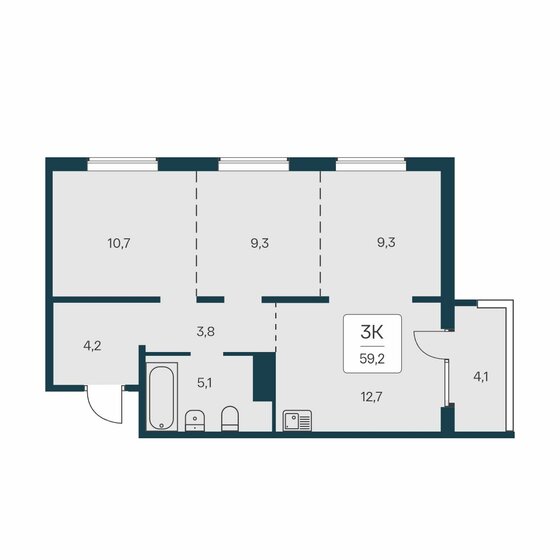 59,2 м², 3-комнатная квартира 6 100 000 ₽ - изображение 1