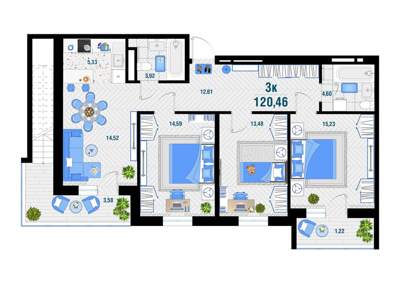 120,5 м², 3-комнатная квартира 15 683 892 ₽ - изображение 1