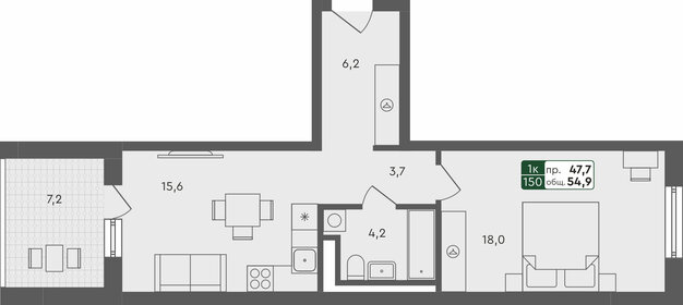 55 м², 1-комнатная квартира 6 260 000 ₽ - изображение 30