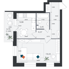 Квартира 46 м², 1-комнатная - изображение 5