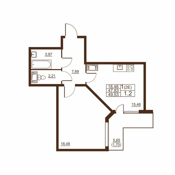 49,5 м², 1-комнатная квартира 5 879 540 ₽ - изображение 1