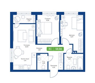 Квартира 58,9 м², 3-комнатная - изображение 1