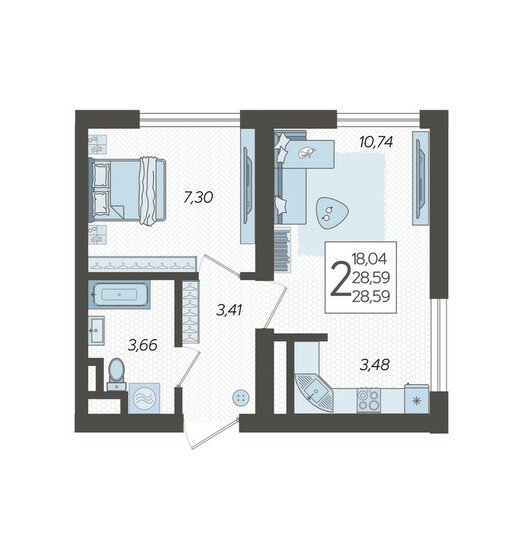 28,6 м², 2-комнатная квартира 11 600 000 ₽ - изображение 51