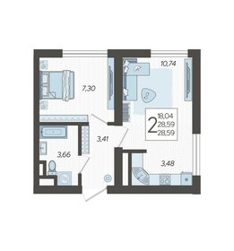 Квартира 28,6 м², 2-комнатная - изображение 1