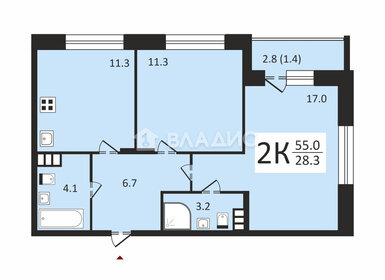 Квартира 55 м², 2-комнатная - изображение 1