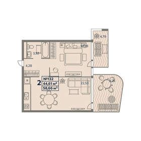 57,1 м², 2-комнатные апартаменты 9 424 800 ₽ - изображение 17