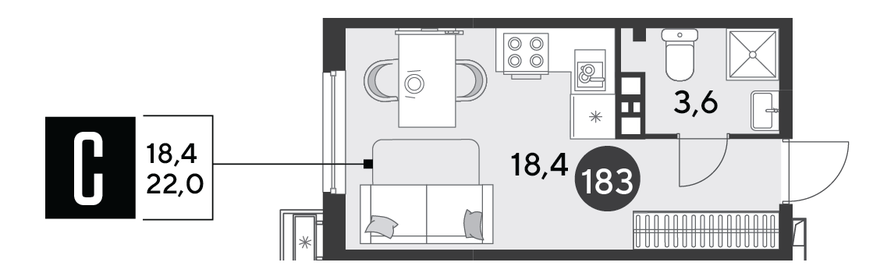 22 м², квартира-студия 2 200 000 ₽ - изображение 81