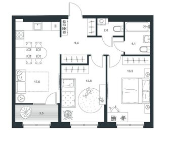 Квартира 62,9 м², 2-комнатная - изображение 1