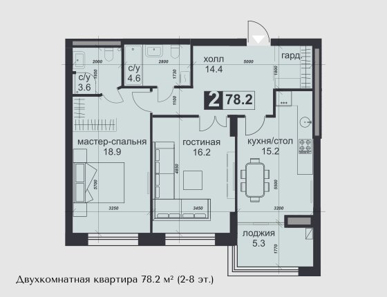 78,2 м², 2-комнатная квартира 90 000 000 ₽ - изображение 1