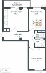 Квартира 58,9 м², 2-комнатная - изображение 1