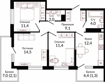 Квартира 68,2 м², 3-комнатная - изображение 1