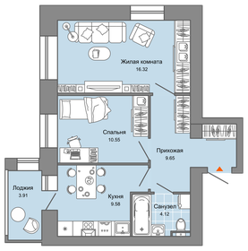 57,7 м², 2-комнатная квартира 6 440 000 ₽ - изображение 41