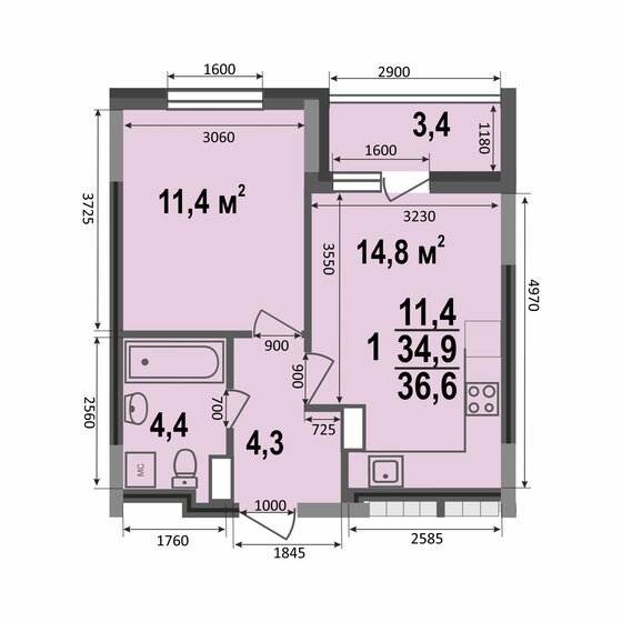 36,6 м², 1-комнатная квартира 3 494 385 ₽ - изображение 1