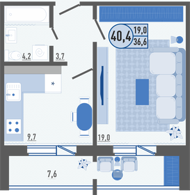 Квартира 40,8 м², 1-комнатная - изображение 1