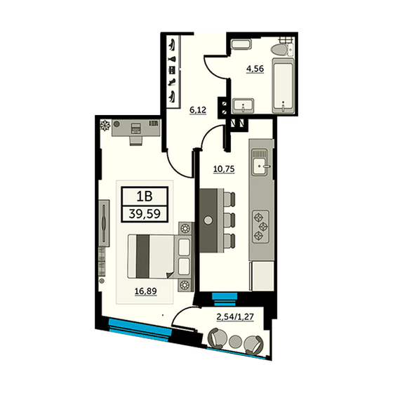 39,2 м², 1-комнатная квартира 7 938 600 ₽ - изображение 1