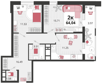 66,1 м², 2-комнатная квартира 7 500 000 ₽ - изображение 17
