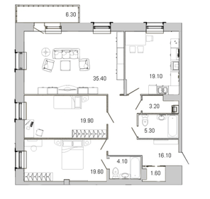 Квартира 124,5 м², 3-комнатная - изображение 1