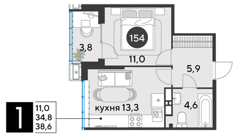 38,8 м², 1-комнатная квартира 6 933 560 ₽ - изображение 21