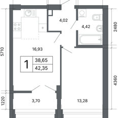 Квартира 42,4 м², 1-комнатная - изображение 2