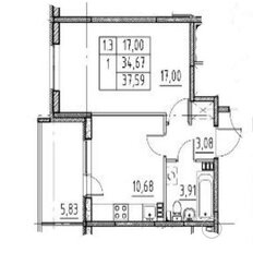 Квартира 34,7 м², 1-комнатная - изображение 2