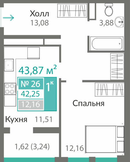 42,3 м², 1-комнатная квартира 6 127 000 ₽ - изображение 1
