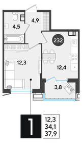 37,2 м², 1-комнатная квартира 6 807 600 ₽ - изображение 16