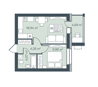 Квартира 41,9 м², 2-комнатная - изображение 1