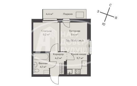 Квартира 34,8 м², 2-комнатная - изображение 1