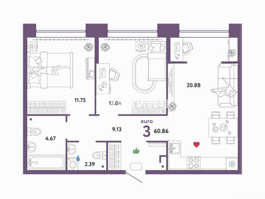 Квартира 61 м², 3-комнатная - изображение 1