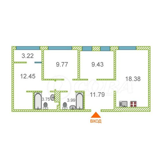 70 м², 3-комнатная квартира 7 900 000 ₽ - изображение 1