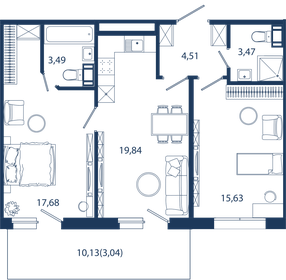62,1 м², 2-комнатная квартира 11 300 000 ₽ - изображение 121