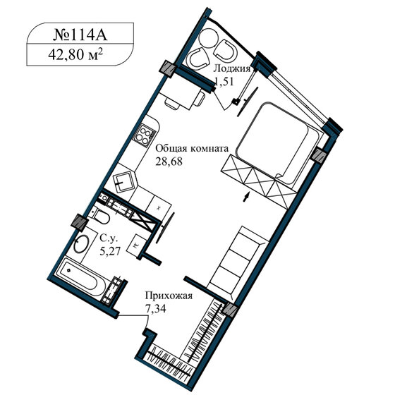 43,9 м², апартаменты-студия 11 420 000 ₽ - изображение 1