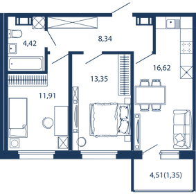 50,9 м², 2-комнатные апартаменты 22 151 878 ₽ - изображение 66