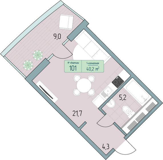 46,5 м², 1-комнатные апартаменты 10 572 600 ₽ - изображение 1