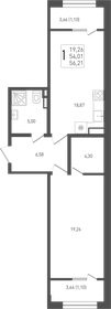 55,6 м², 1-комнатная квартира 6 300 000 ₽ - изображение 1