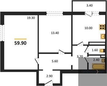 Квартира 59,9 м², 2-комнатная - изображение 1