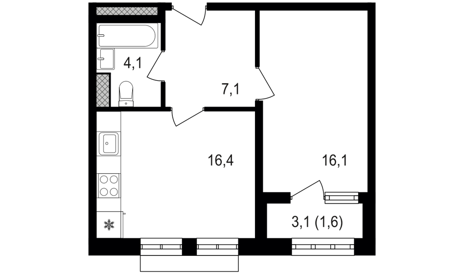 45,6 м², 1-комнатная квартира 17 715 600 ₽ - изображение 1