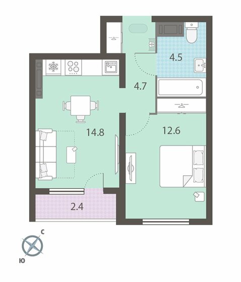 37,8 м², 1-комнатная квартира 5 693 587 ₽ - изображение 1