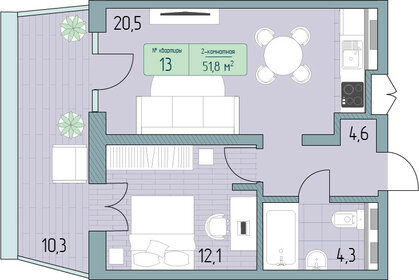 59,2 м², 2-комнатные апартаменты 13 235 200 ₽ - изображение 67