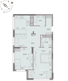 Квартира 65,7 м², 2-комнатная - изображение 1