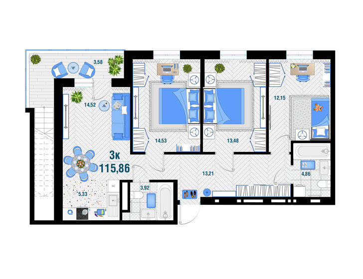 115,9 м², 3-комнатная квартира 15 200 832 ₽ - изображение 1