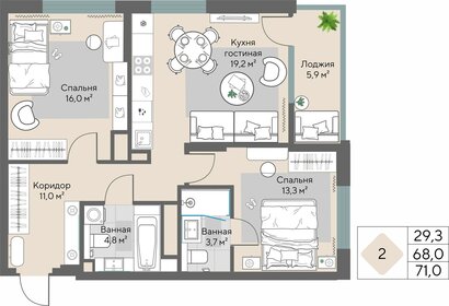 Квартира 71 м², 2-комнатная - изображение 2