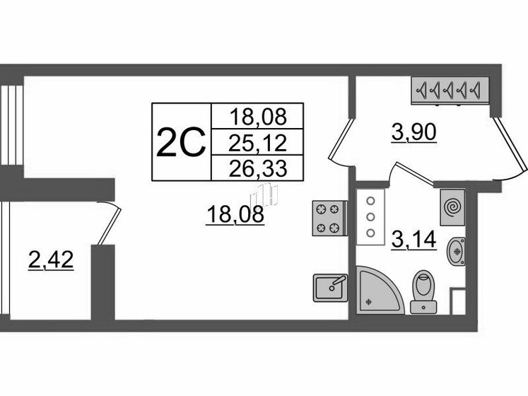 25,5 м², квартира-студия 5 300 000 ₽ - изображение 1