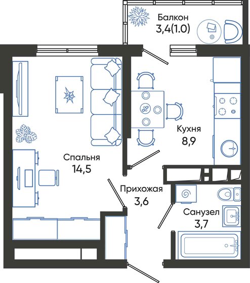 31,7 м², 1-комнатная квартира 6 809 160 ₽ - изображение 1