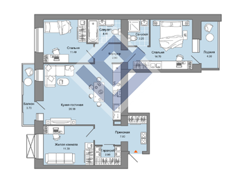 Квартира 88 м², 3-комнатная - изображение 1