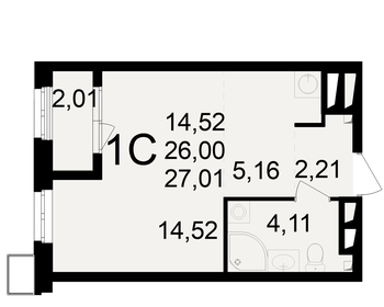 Квартира 27 м², студия - изображение 1