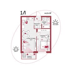 Квартира 44 м², 1-комнатная - изображение 2