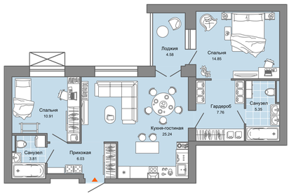 Квартира 76 м², 3-комнатная - изображение 1