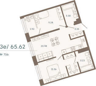 Квартира 65,6 м², 2-комнатные - изображение 1