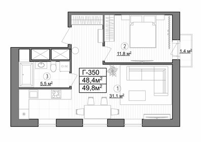 Квартира 49,8 м², 1-комнатные - изображение 1